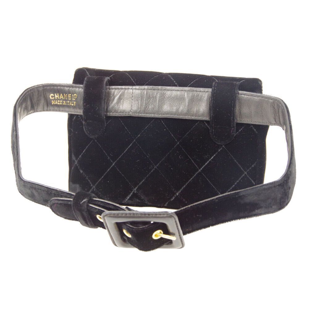 CHANEL Quilted CC BUM Belt Bag Pouch Purse Black Velvet Leather - Picture 2 of 8